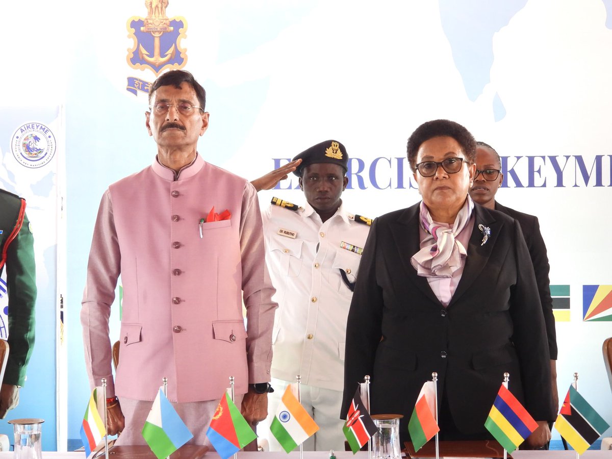SpokespersonMoD's tweet photo. India and Tanzania co-hosted the inaugural Africa-India Key #Maritime Engagement (AIKEYME) 2025 in Dar es Salaam, launched by Minister of Defence and National Service of Tanzania Dr Stergomena Lawrence Tax & Raksha Rajya Mantri Shri @SethSanjayMP aboard INS Chennai. With participation from 9 African nations, the exercise marks a new era of maritime collaboration under the #MAHASAGAR principle. The event also saw the digital inauguration of a #Weapons Training Simulator in Arusha and a #DefenceExpo with 22 Indian firms. #AIKEYME 25 reflects shared resolve for a free, open & secure #IndianOcean.

Read more: https://t.co/3zigyf8s73