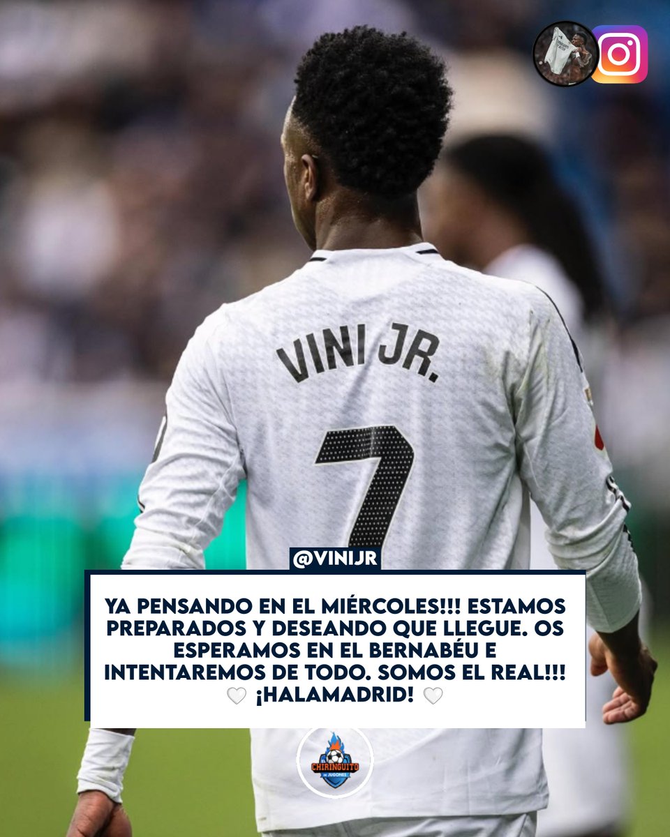 elchiringuitotv's tweet photo. 🤍 VINICIUS HACE LLAMAMIENTO: 

"Estamos preparados y deseando que llegue el miércoles".

"Os esperamos en el Bernabéu e intentaremos de todo". https://t.co/PEZs9JbNDI