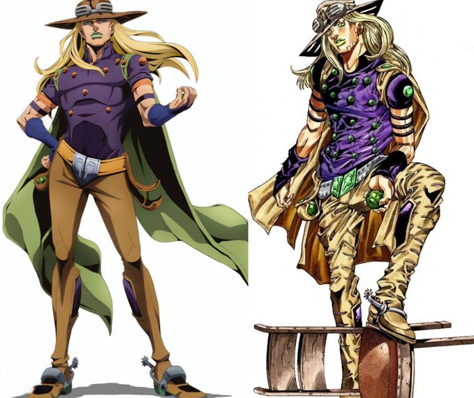 Sleepy_Benjamin's tweet image. Have people forgotten that the anime always changes the characters color palate and clothes. Araki puts a lot of detail into his characters causing animators spend so much wasted time for each frame with the level this high level of detail. #SBR #JJBA