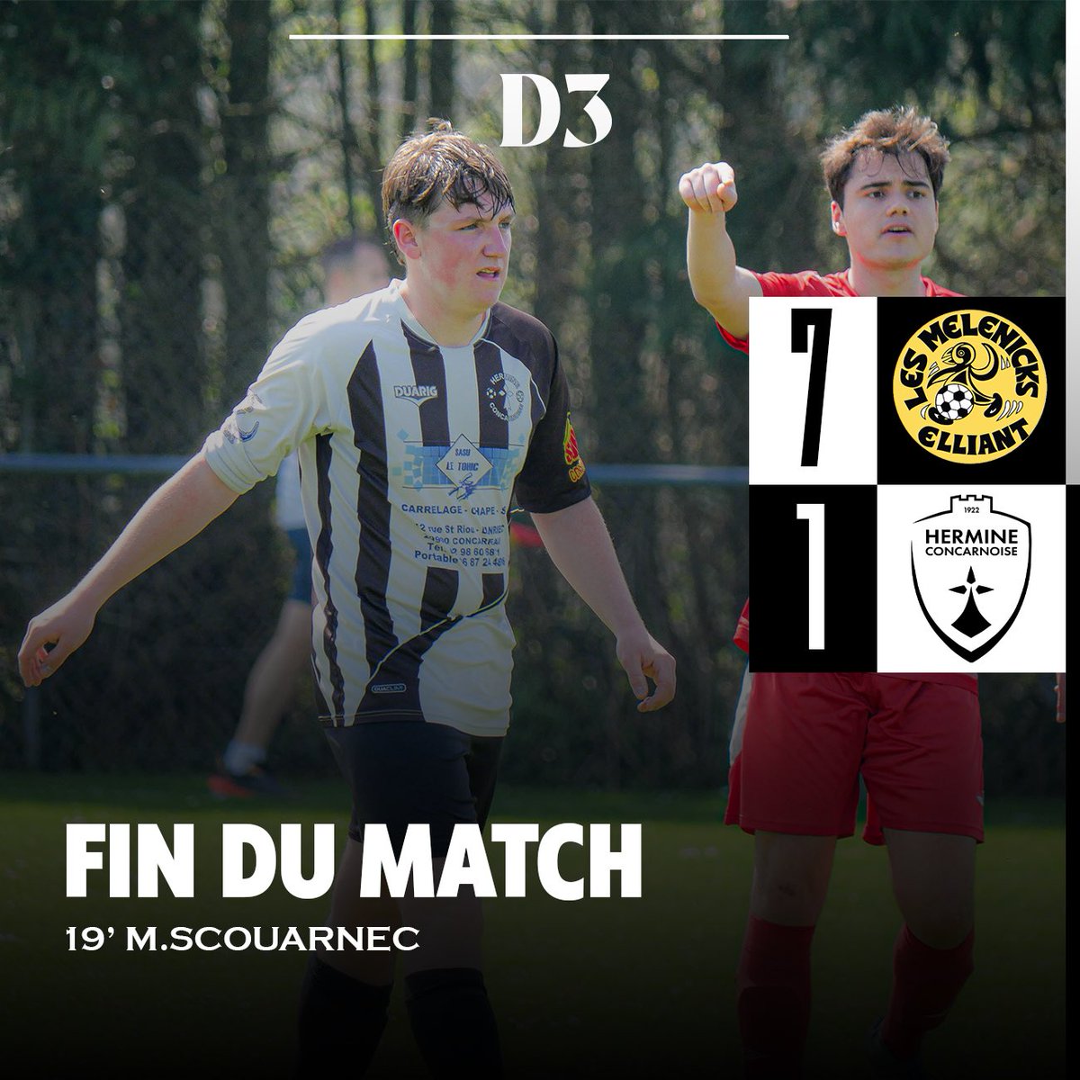 𝗙𝗜𝗡 𝗗𝗨 𝗠𝗔𝗧𝗖𝗛 🖤🤍 

À 12, nos herminois en C n’ont pas existé contre Elliant, une défaite dure 7-1 à l’extérieur.