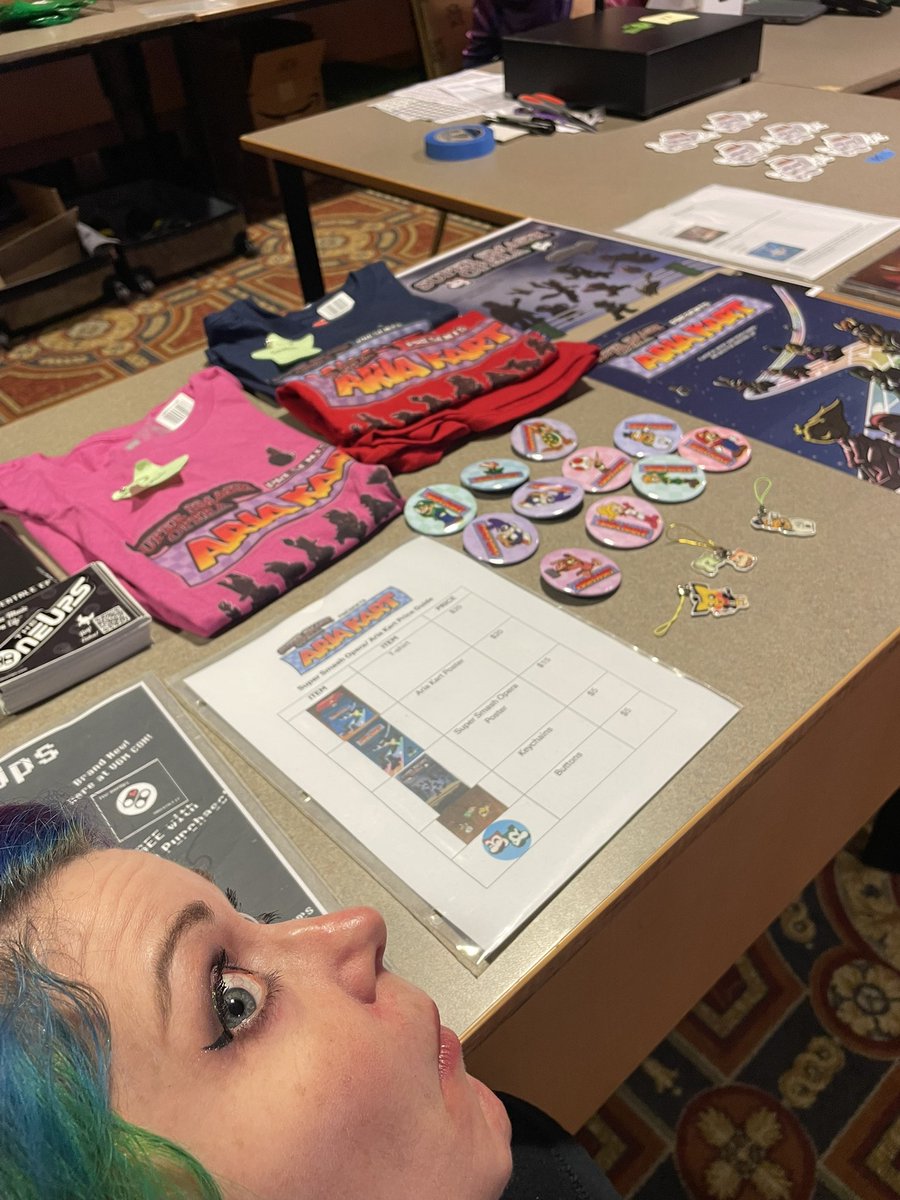 SuperSmashOpera's tweet image. We still-a have-a da mercha-a…. Yahoo! ARIA KART shirts, keychains and posters at the Boss Stage merch table before 3pm! Get them before they go back into the car and we say There we go! Much love to all who came to and participated in our show this weekend @VGMCon! #vgmcon2025