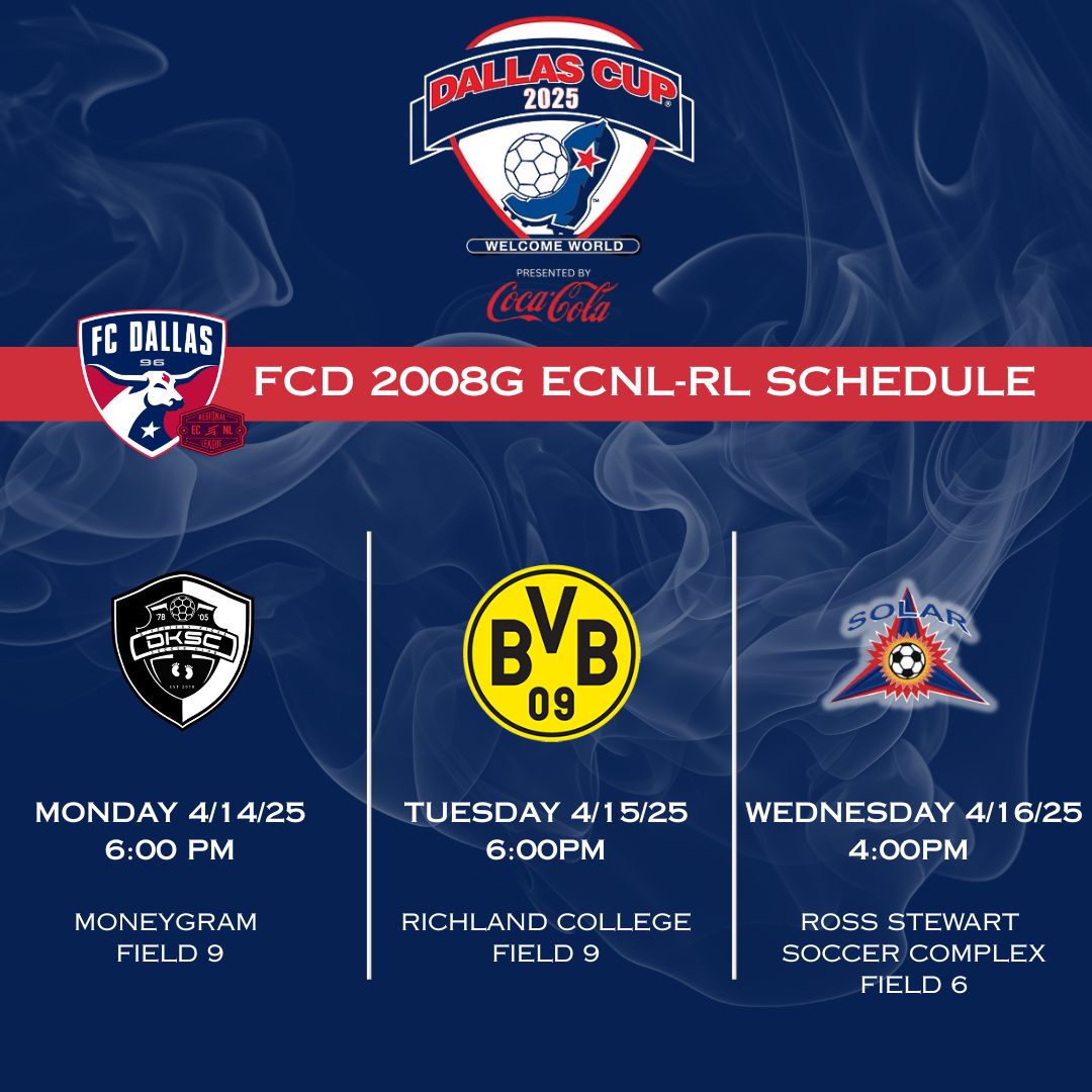 FC Dallas 08g ECNL RL (@fcdallas08gecrl) on Twitter photo ⏩UP NEXT: DALLAS CUP! Come check us out -- it's a full week of soccer and we love it! #DTID
#DallasCup <a href="/FCDGirlsECNL/">FC Dallas Girls ECNL</a> <a href="/FondrenJames/">James Fondren</a> <a href="/matt_martucci/">Matt Martucci</a> ⏩UP NEXT: DALLAS CUP! Come check us out -- it's a full week of soccer and we love it! #DTID
#DallasCup <a href="/FCDGirlsECNL/">FC Dallas Girls ECNL</a> <a href="/FondrenJames/">James Fondren</a> <a href="/matt_martucci/">Matt Martucci</a>