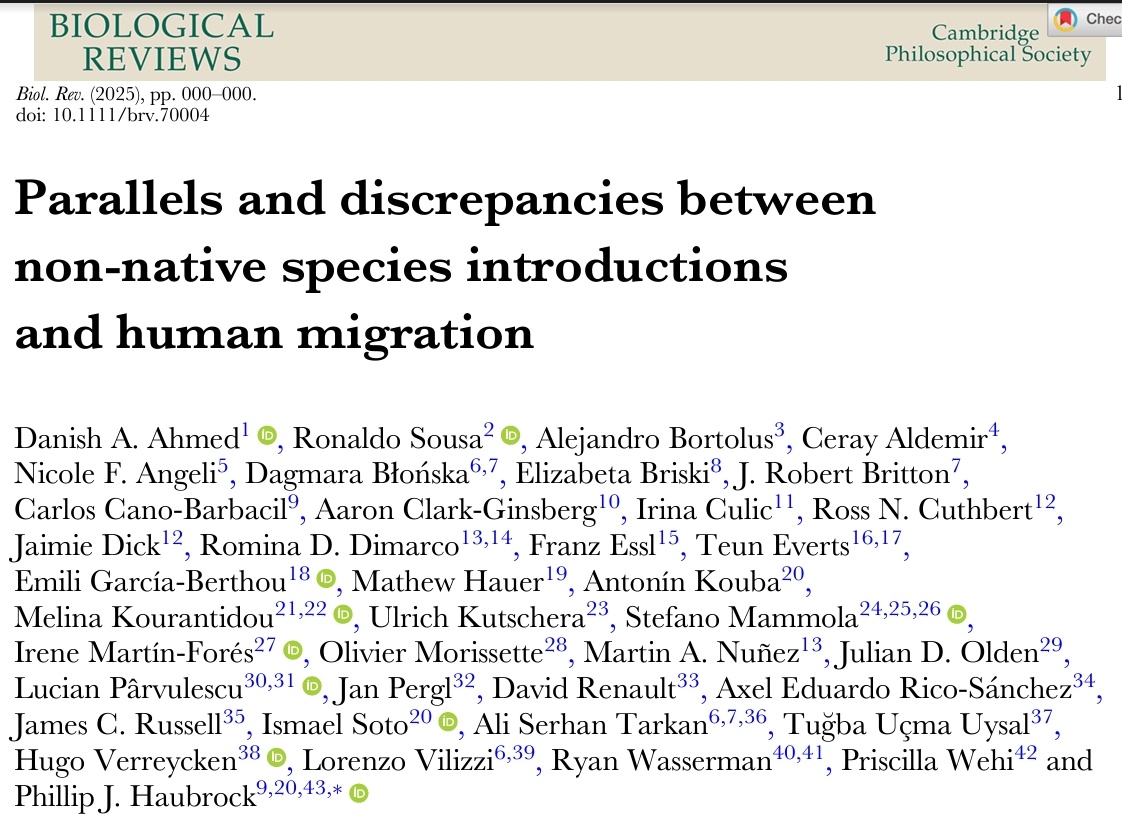 Dr. Phillip J. Haubrock (@haubrockphillip) on Twitter photo Excited to share our latest paper in Biol. Reviews <a href="/CamPhilSoc/">Cambridge Philosophical Society</a>
Parallels and discrepancies between non-native species introductions & human migration
A thread on what we found and why it matters.
onlinelibrary.wiley.com/doi/full/10.11…
#InvasionScience #InterdisciplinaryResearch Excited to share our latest paper in Biol. Reviews <a href="/CamPhilSoc/">Cambridge Philosophical Society</a>
Parallels and discrepancies between non-native species introductions & human migration
A thread on what we found and why it matters.
onlinelibrary.wiley.com/doi/full/10.11…
#InvasionScience #InterdisciplinaryResearch