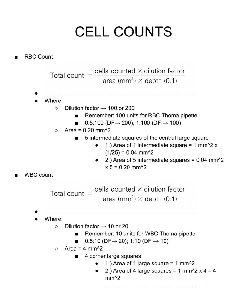 joshbp_rmt's tweet photo. ⭐ Hemocytometer: Cell Counts

Memorize this formula by heart kasi very helpful sa Hema (RBC &amp; WBC counts) and CM (semenalysis) 

*depth = 0.1 mm https://t.co/bLxdOrE9cf