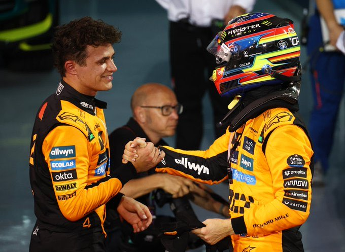 f1rtp's tweet photo. Após o #GPBahrain:
1. Norris – 77 pts
2. Piastri – 74 pts
3. Verstappen – 69 pts
4. Russell – 63 pts
5. Leclerc – 32 pts
1. McLaren Mercedes – 151 pts
2. Mercedes – 93 pts
3. Red Bull Racing Honda RBPT – 71 pts
4. Ferrari – 57 pts
5. Haas Ferrari – 28 pts https://t.co/JqYUL4CfUh