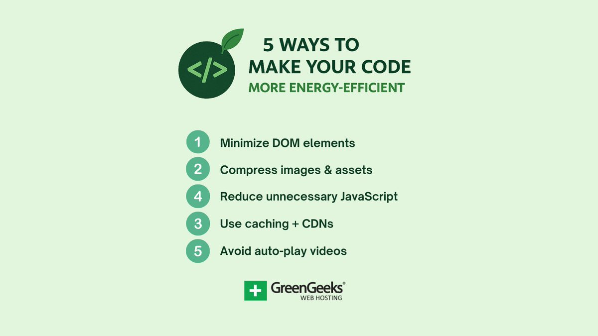 goGreenGeeks's tweet image. 🌱 Code a greener web:
✅ Minify everything
✅ Compress assets
✅ Cut excess JS
✅ Cache smart
✅ Avoid auto-play
Build fast. Build light. Build green.
#WebDevTips #GreenHosting #SustainableWeb #EcoTech