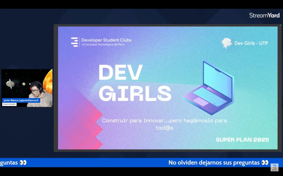 javierblancoch's tweet photo. Waa que semana, te comparto lo que fue el #NewHorizons organizado por @dsc_utp, donde fue momento de compartir los planes para el programa #DevGirls 2025 🚀

Te lo perdiste? Dale un vistazo: https://t.co/OStB8pZ6Bx

#evento #developer #tech #DSCUTP #ComunidadTech #devgirlsUTP https://t.co/7n4dfLSDfl