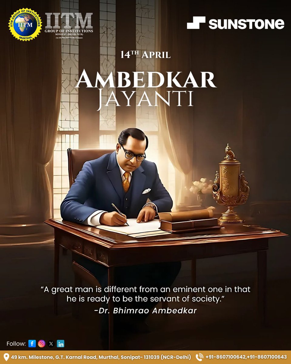 iitmgoi's tweet photo. On this Ambedkar Jayanti, IITM College pays heartfelt tribute to the Father of the Indian Constitution — Dr. B. R. Ambedkar.
A visionary, a reformer, and a relentless advocate for education, equality, and justice, Dr. Ambedkar's journey inspires us to build a society. https://t.co/21jt6HjBXW