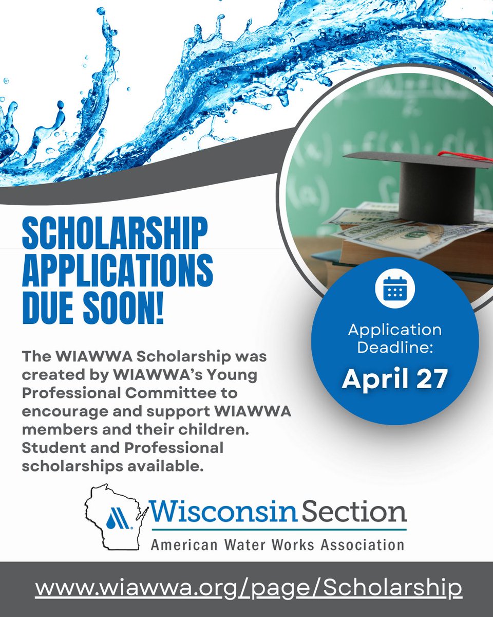 Scholarship alert!
📅 Apply online by April 27, 2025
🔗 Learn more: wiawwa.org/page/Scholarsh…