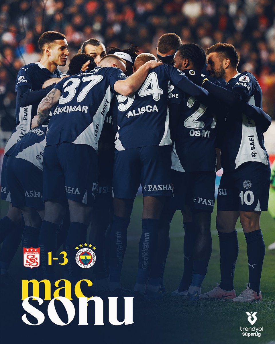 Tüm FENERBAHÇE’lilere 
kocaman 🫶 kalp gönderiyorumm…

Sivas'tan 3 puanla dönüyoruz. 💪 

#SVSvFB #Fenerbahce 💛💙