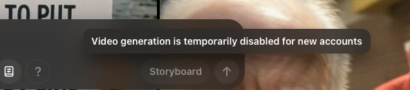 corpodamore's tweet photo. I subscribed to ChatGPT last weekend. I'm attempting to generate videos in Sora but it says the feature is disabled for new accounts. When can new accounts begin using Sora? @OpenAI @ChatGPTapp https://t.co/rGbpfUr49L