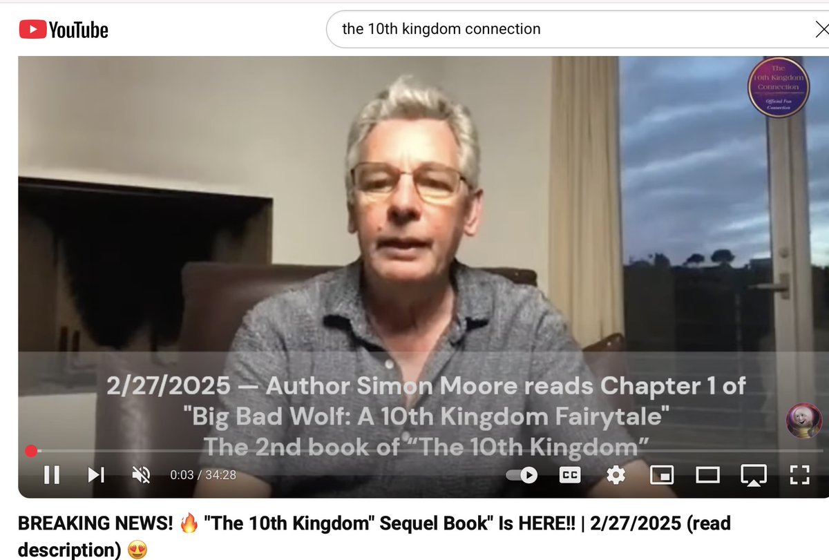 Wow--Finally, more of "The 10th Kingdom".  I listened to Simon Moore (creator of the series) read the ENTIRE Chapter 1 of "Big Bad Wolf: A 10th Kingdom Fairytale" — The second book of "The 10th Kingdom", on YT 🐺. 

Link to video: 
youtube.com/watch?v=goTVIK…