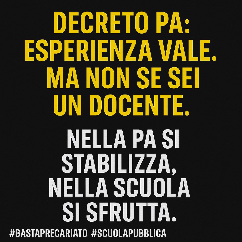 <a href="/inf_scuola/">InformazioneScuola</a> ⁉️Scuola pubblica, precariato garantito❗️
#stabilizzazionesubito
#abusoprecariatoscuola 
<a href="/GiorgiaMeloni/">Giorgia Meloni</a>