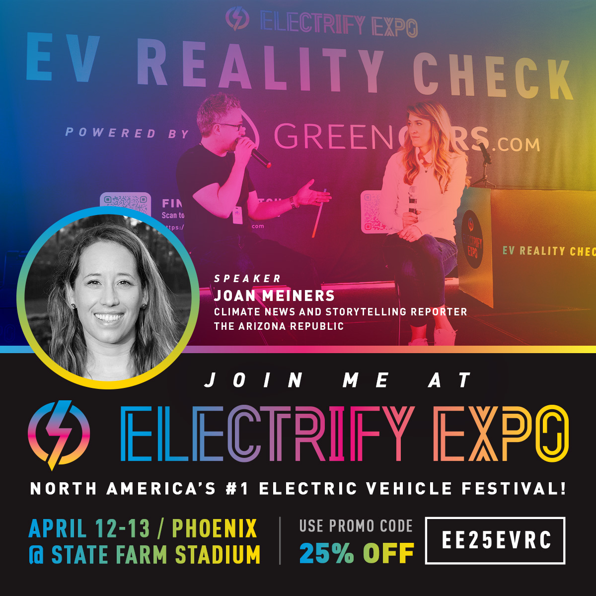 I'll be at <a href="/ElectrifyExpo/">ElectrifyExpo</a> in Phoenix/Glendale this afternoon at <a href="/StateFarmStdm/">State Farm Stadium</a> as a guest panelist on stage at 1pm -- talking about the environmental advantages, costs, tradeoffs &amp; myths of electric vehicles as a top #climate solution in Arizona &amp; beyond. (Not an endorsement.)