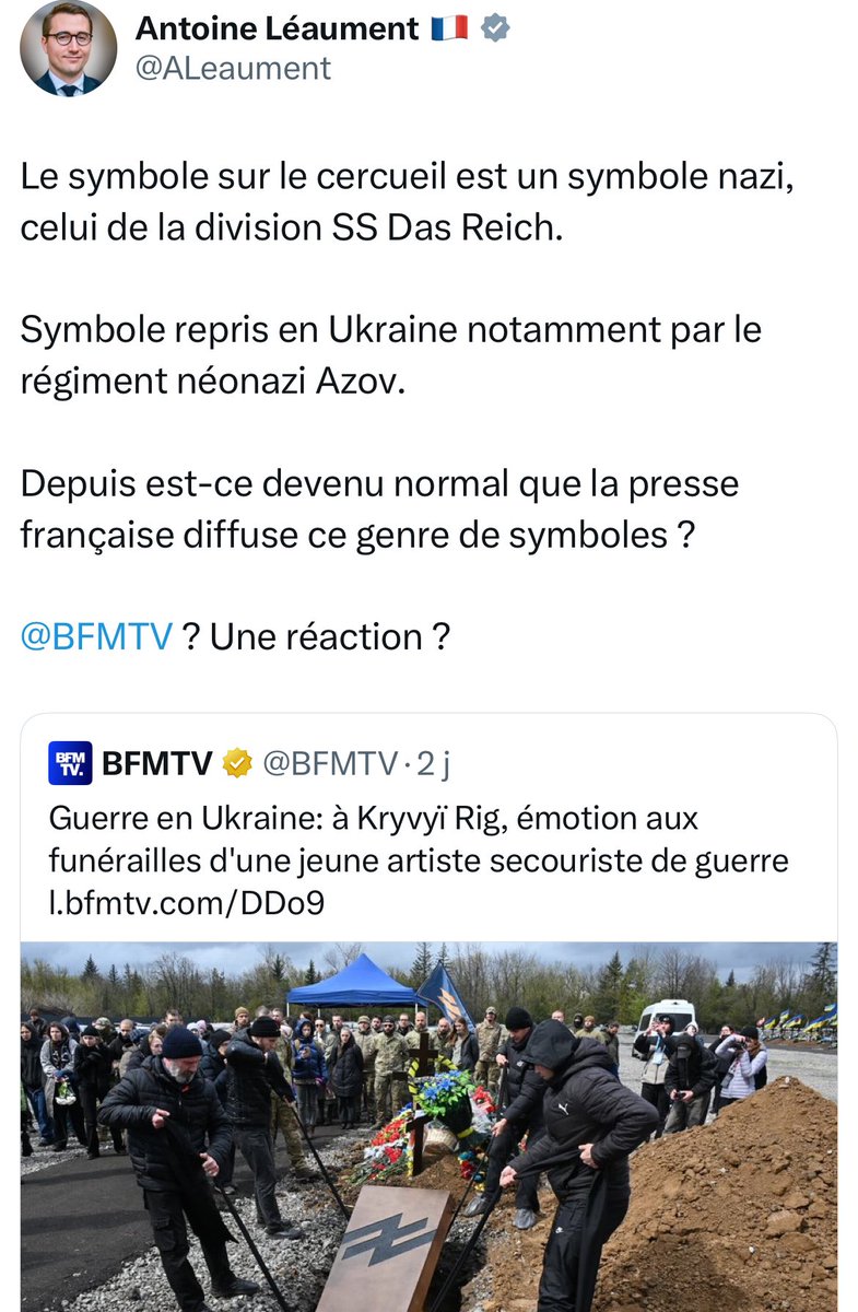 Je suis indigné de constater qu'aujourd'hui, alors que la #russie 🇷🇺 a perpétré une attaque terroriste à #Soumy 🇺🇦, causant la mort de plus de 30 personnes et en blessant plus de 80, le député #LFI, <a href="/ALeaument/">Antoine Léaument 🇫🇷</a>, a publié un tweet odieux accusant les Ukrainiens de nazisme. C'est
