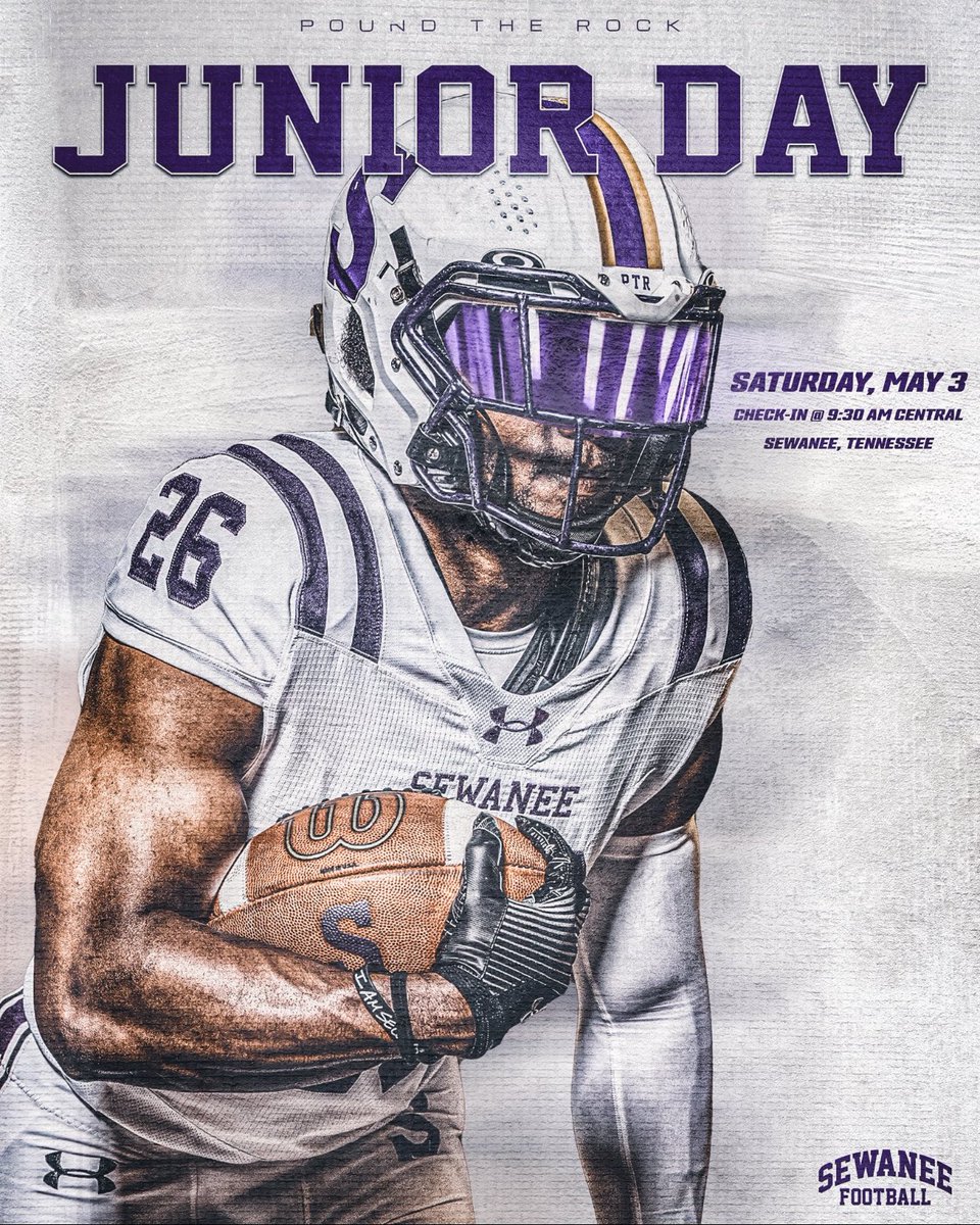 Sewanee Football is excited to welcome student-athletes from the Class of 2026 to the Mountain on Saturday, May 3rd. Click the link below (or in our profile) to register.
forms.gle/vusEU1G1eegxre…
—————————
#PoundTheRock🪨🔨
#YSR