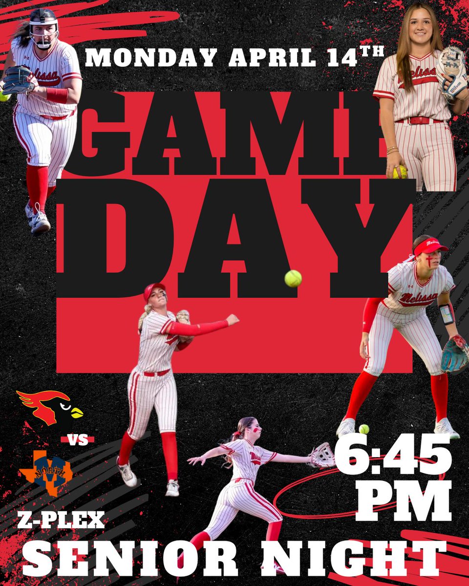 CoachCrabtree's tweet image. Tomorrow we honor our Seniors. These seniors have left their mark on Melissa Softball—through every rep, every game, every moment. Join us as we celebrate their legacy and everything they’ve poured into this program.
📆 Monday April 14th
📍Z-Plex
⏱️ JV- 5:00 V- 6:45