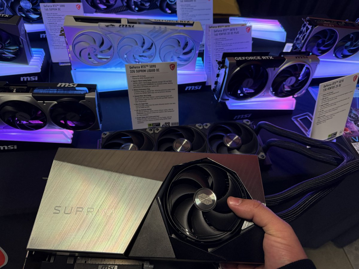 GeForce_JacobF's tweet photo. Hands on with the @msiUSA RTX 5090 SUPRIM Liquid OC ๐ #PDXLAN https://t.co/M5NHA5vjoC