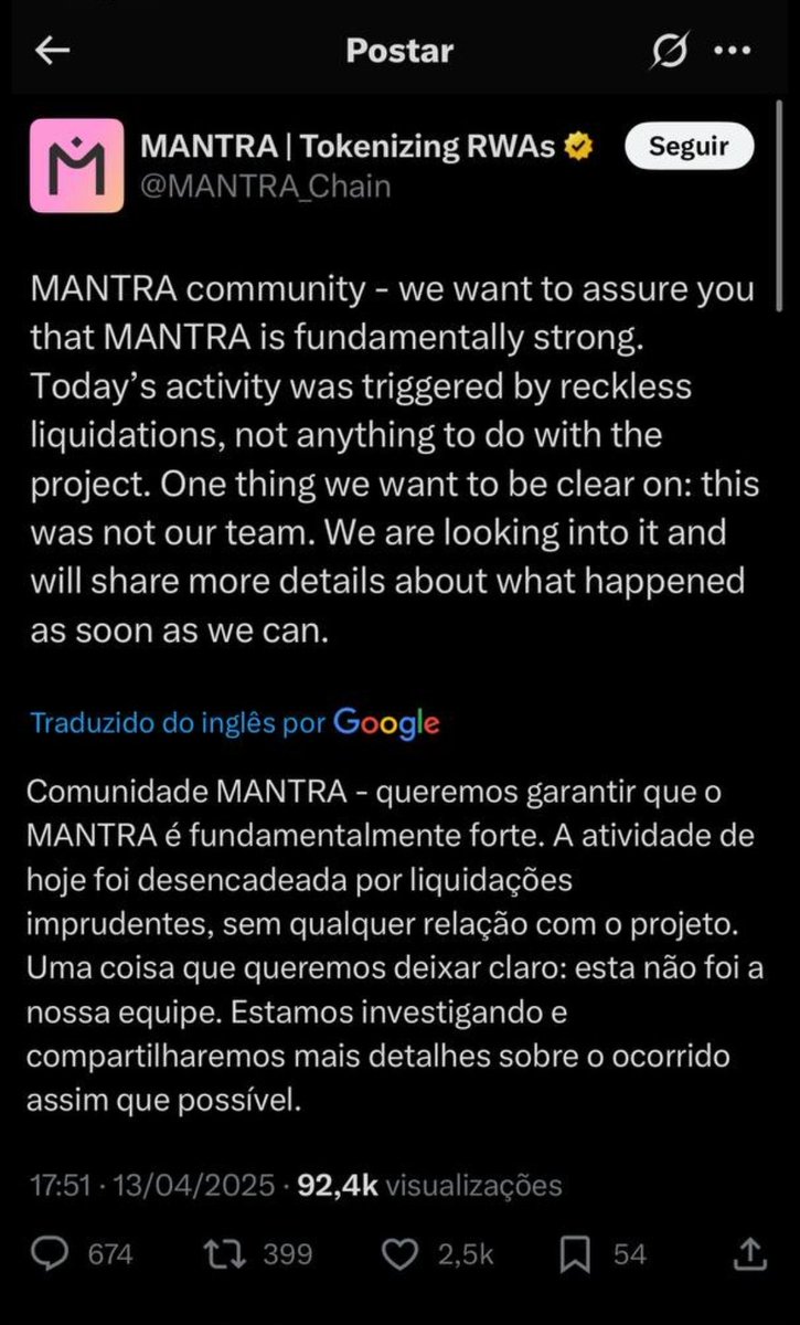 MANTRA (OM) colapsou, bateu cerca de OM/USDT 6,41 mas despencou mais de 90% caindo para OM/USDT 0,37. Muita gente não sabe, mas dá pra lucrar mesmo com a queda das criptomoedas, hoje ganhei com ela tanto caindo e subindo.
Lamento verdadeiramente quem viu seu patrimônio 📉 $OM