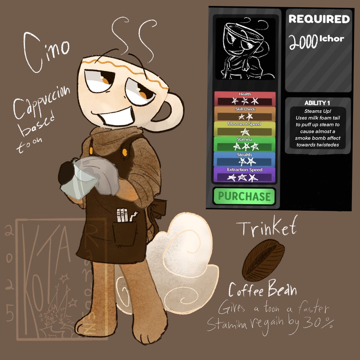 Some doodles of Ccino in the Dandy’s Team Au :D (this my Toon Oc Ccino)