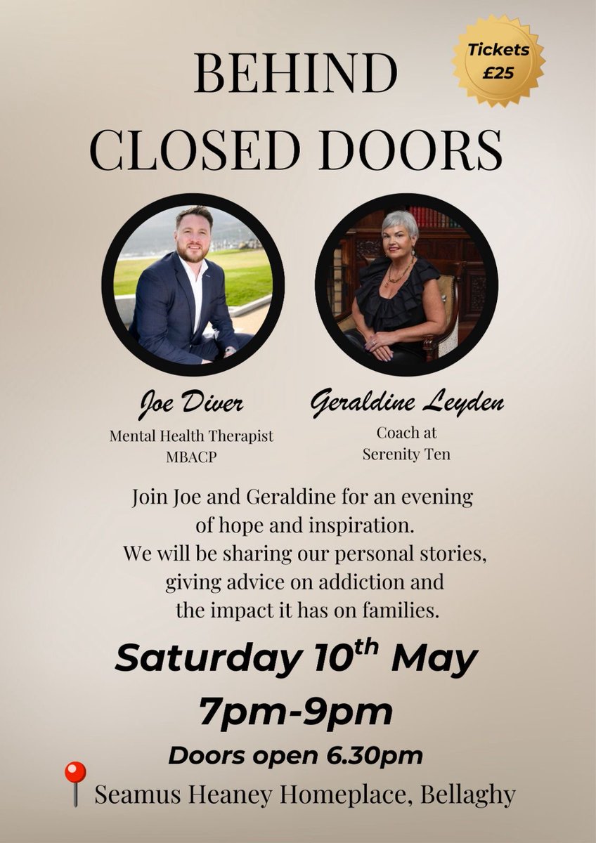 Ex-Derry Player and Qualified Mental Health Therapist (MBACP) Joe Diver is holding an important event in the Seamus Heaney HomePlace addressing the growing issue of addiction. 

Joe and Geraldine are both over 10 years sober and will be sharing their personal stories and how they