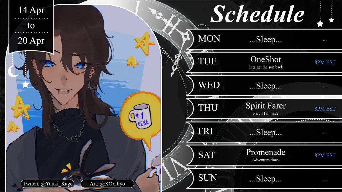 Leo_NightGrace's tweet photo. Schedule! π
Lets have a good week
General: #YuukiKage
Live: #YuukiOnAir
Clips: #YuukiClips
Art: #YuukiPrints
Art by: @/XOxiliyo https://t.co/qPjjWLMOi3