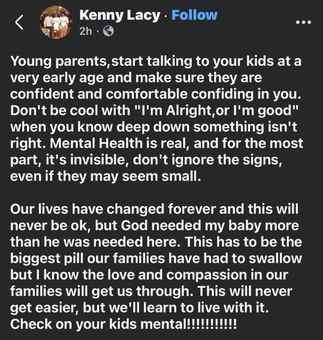 JamieShaw5's tweet photo. A Facebook message today from Kenny Lacy, the father of Kyren Lacy. https://t.co/jrCD3sqraO
