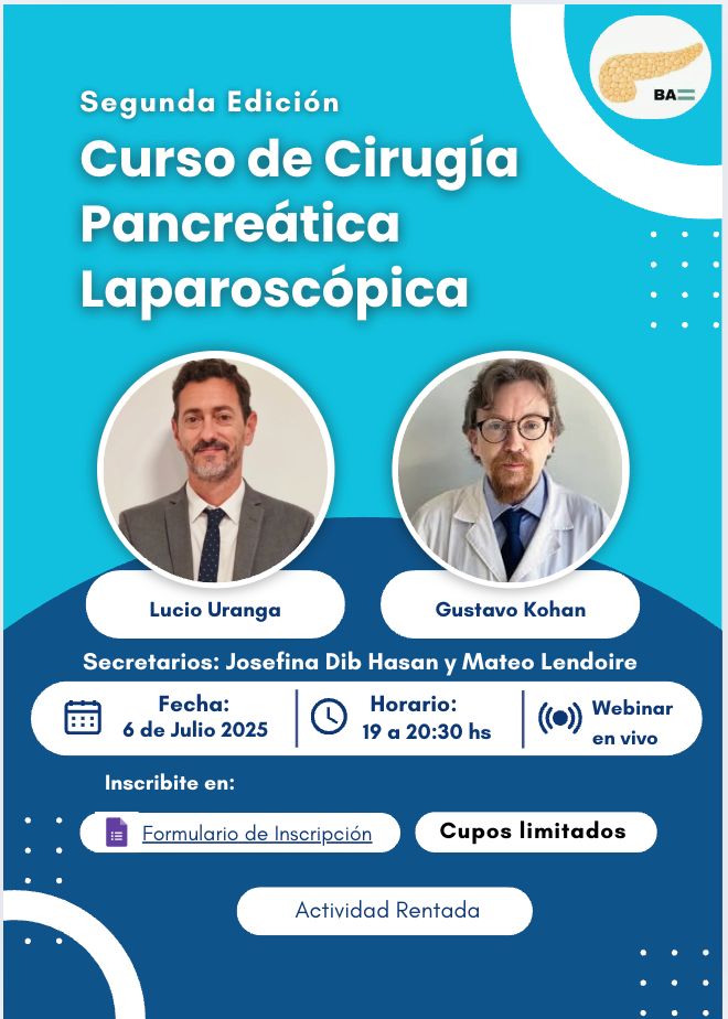 Mateo Lendoire MD (@mateolendoire) on Twitter photo ⚠️ Inscripciones abiertas! Curso de cirugía laparoscópica del páncreas
🗓 Comienza el 6 de Julio y tiene una duración de 10 semanas
Webinar interactivo con clases en vivo
Actividad arancelada
❔️Consultas a pancreascurso@gmail.com
Inscribíte 👇
forms.gle/HTA5qjPbWCtSue… ⚠️ Inscripciones abiertas! Curso de cirugía laparoscópica del páncreas
🗓 Comienza el 6 de Julio y tiene una duración de 10 semanas
Webinar interactivo con clases en vivo
Actividad arancelada
❔️Consultas a pancreascurso@gmail.com
Inscribíte 👇
forms.gle/HTA5qjPbWCtSue…