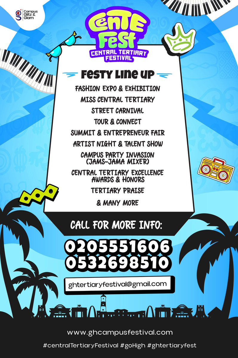 scot_the_blog's tweet image. Central Region, are you ready?!
#CenteFest2025 is bringing you fashion expos, street carnivals, talent shows, campus invasions &amp;amp; more!
Don’t miss the biggest tertiary celebration this year!

ghtertiaryfestival@gmail.com
#CentralTertiaryFestival #goHigh #ghtertiaryfest