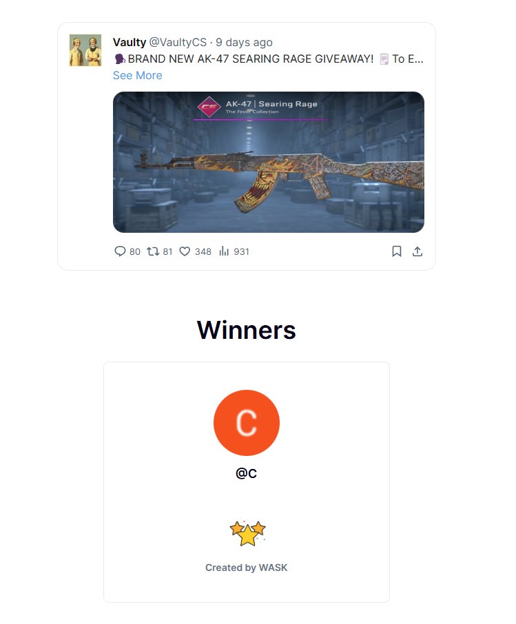 Congrats <a href="/doppler_lo/">C</a> to winning the AK-47 Searing Rage, Sent you a dm!