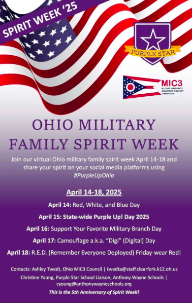 MapleHeightsHS1's tweet photo. Maple Heights High School is a Purple Star School. We will be celebrating Ohio Military Family Spirit Week the week of April 14-18. https://t.co/u5mhCw1oi6