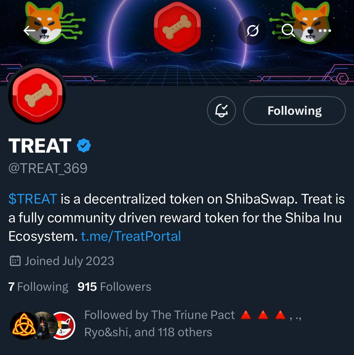 $TREAT is now blue check verified on X. Proposed, voted and approved for a 1 year subscription to Premium X through the $TREAT #dao  - we are here, we are committed and we are Ryoshi. 

#TreatArmy #Decentralization #Shibarmy #unity