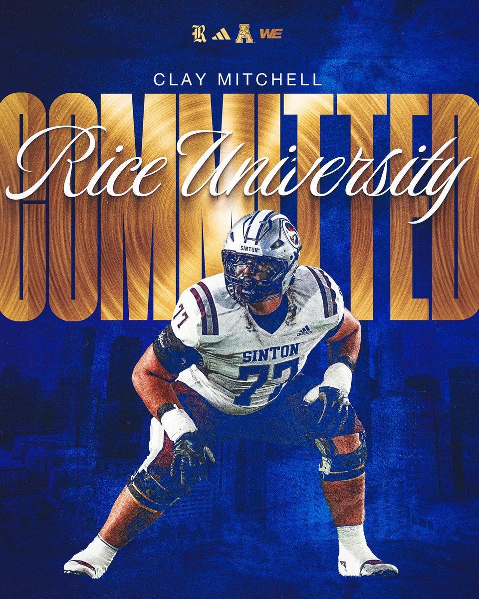 100% Committed🦉#RFND #WE
<a href="/Scott_AbellFB/">Scott Abell</a> 
<a href="/_CoachMunch/">Vince Munch</a> 
<a href="/cdavie51/">Clay Davie</a> 
<a href="/RiceFootball/">Rice Football</a> 
<a href="/SintonFootball/">Sinton Pirate Football</a> 
<a href="/CoachMTroutman/">Michael Troutman</a> 
<a href="/CoachBusackOL/">Coach Busack</a> 
<a href="/cjrecruiting2/">CJ Recruiting + NIL</a> 
<a href="/coachkwag/">Keith Wagner</a> 
<a href="/dctf/">Dave Campbell's Texas Football — TexasFootball.com</a> <a href="/TFloss32/">Todd Glawson</a> <a href="/STFUnltd/">South Texas Football Unlimited🏈</a>