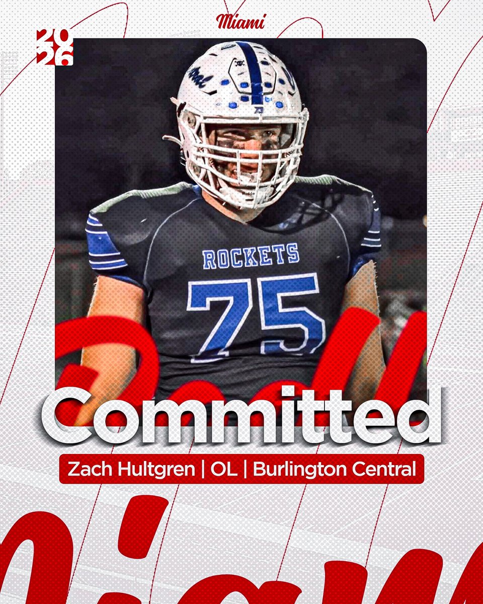 Zach Hultgren (@zachhultgren) on Twitter photo I'm incredibly grateful and excited to announce my commitment to continue my football and academic journey at <a href="/MiamiOHFootball/">Miami Football</a> 🟥⬜ Thank you to <a href="/Martin_Miami_HC/">Chuck Martin</a> <a href="/Coachjpatton/">James Patton</a> <a href="/CoachWelshMiami/">Patrick Welsh</a> for this incredible opportunity. #RiseUpRedhawks #RecruitRocketHill <a href="/Coach_Yos/">Brian Iossi</a> I'm incredibly grateful and excited to announce my commitment to continue my football and academic journey at <a href="/MiamiOHFootball/">Miami Football</a> 🟥⬜ Thank you to <a href="/Martin_Miami_HC/">Chuck Martin</a> <a href="/Coachjpatton/">James Patton</a> <a href="/CoachWelshMiami/">Patrick Welsh</a> for this incredible opportunity. #RiseUpRedhawks #RecruitRocketHill <a href="/Coach_Yos/">Brian Iossi</a>