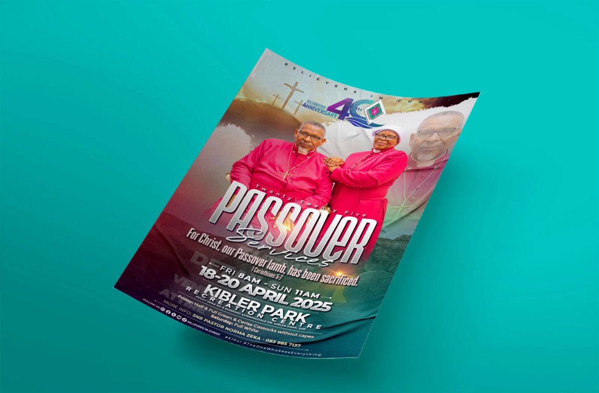 Believers_sa's tweet photo. Shalom Saints 

Join us at Kibler Park Recreation Centre for an unforgettable Passover Services.

Details on the poster 🩷💚🤍

#ElRoi#TheOneWhoSeesEverything https://t.co/yIbI4FS5Lv