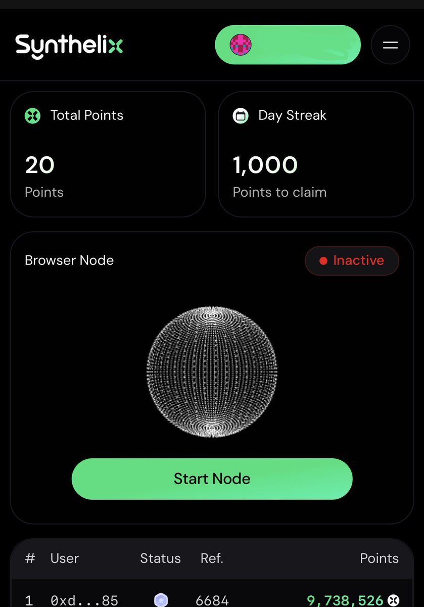 Şirin Baba (@smurfypappa) on Twitter photo Gelin AI ve DePIN projesi olan <a href="/Synthelix/">Synthelix - AI powered DePIN</a> için maaliyetsiz bir şekilde testnetle kazanalım👇
Görevler şöyle:
1️⃣ İlk önce siteye girin 👉 dashboard.synthelix.io/r/yzlUI5y9
2️⃣ EVM cüzdanınızı bağlayın
3️⃣ "Start Node" butonuna tıklayarak puan kazanmaya başlayın (24 saatte bir girip Gelin AI ve DePIN projesi olan <a href="/Synthelix/">Synthelix - AI powered DePIN</a> için maaliyetsiz bir şekilde testnetle kazanalım👇
Görevler şöyle:
1️⃣ İlk önce siteye girin 👉 dashboard.synthelix.io/r/yzlUI5y9
2️⃣ EVM cüzdanınızı bağlayın
3️⃣ "Start Node" butonuna tıklayarak puan kazanmaya başlayın (24 saatte bir girip