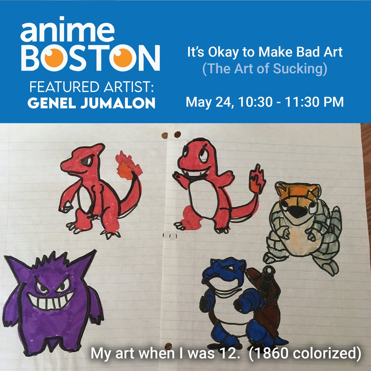 Beyond honored to be a Featured Artist for Anime Boston this year.

I'll be hosting a panel Saturday May 24, 10:30 - 11:30 PM: "It's Okay to  Make Bad Art — The Art of Sucking"