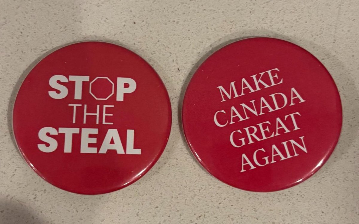 BryanPassifiume's tweet image. I managed to uncover more buttons on top of the CBC story — ranging from “MAKE CANADA GREAT AGAIN,” “LOCK JUSTIN UP” and “A VOTE FOR CARNEY IS A VOTE FOR WEXIT”