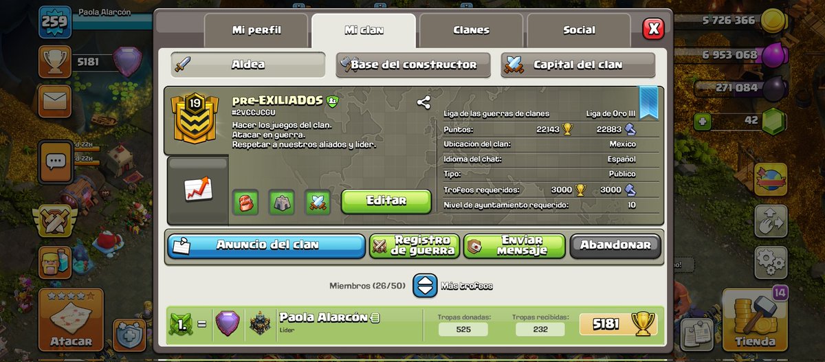 Únete a mi clan para el próximo evento de Clash of Clans ⚜️
  🪙 ¡Fiebre del oro! 🪙
Pre-exiliados 👾 #2VCCJCGU 🪷