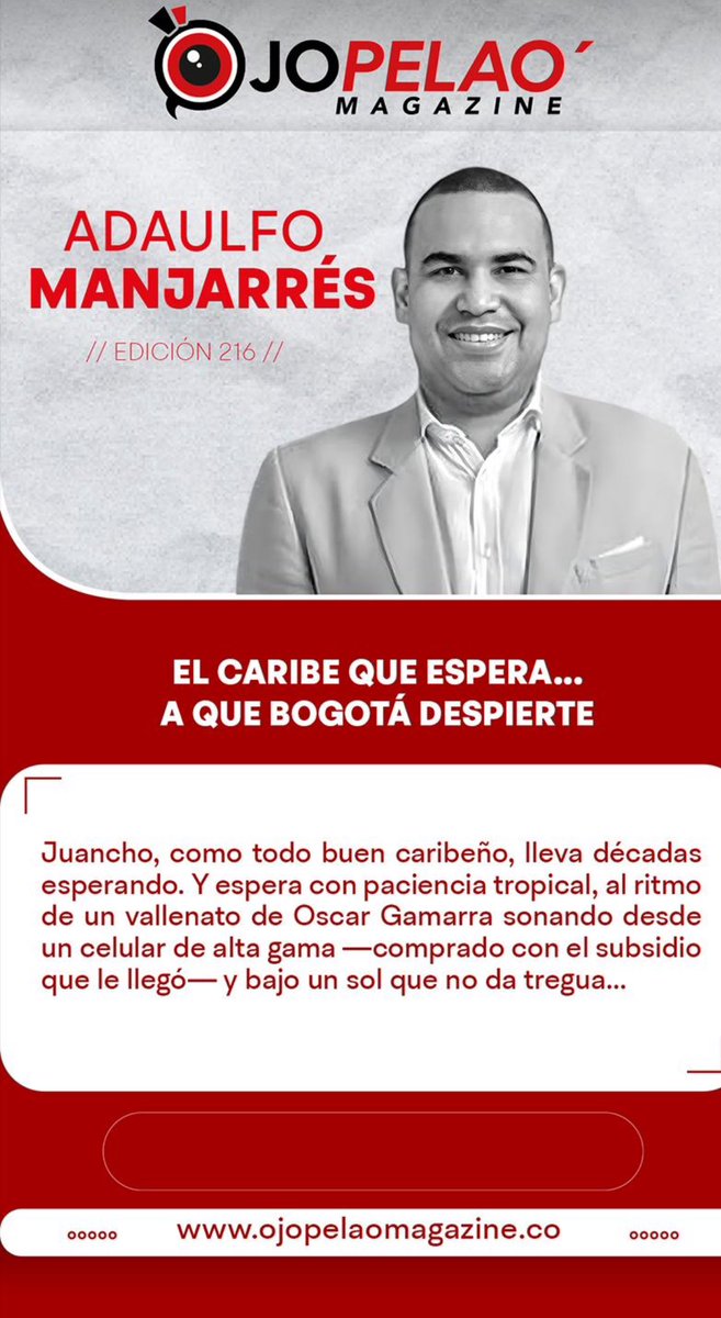 🌴 El Caribe que espera… a que Bogotá despierte

¿Y si dejamos de esperar?

En esta columna publicada en OJO PELAO’ Magazine, digo lo que muchos piensan y pocos escriben: el centralismo nos está dejando tirados, y el Caribe merece más que promesas. 

ojopelaomagazine.co/el-caribe-que-…