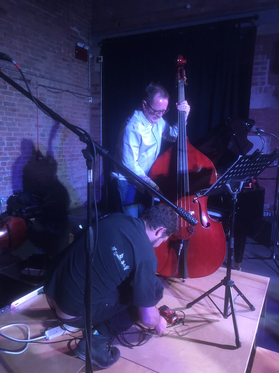 Jez and Seb getting Helga ready for the party last night, and my what a party! Sleeve Notes in the bag – thanks so much to everyone who came and saw and listened and experienced and gave lovely feedback and performed and supported 🙏