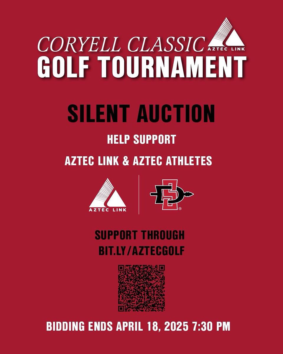 Support Aztec Link &amp; SDSU athletes by checking out the live auction for this year’s Aztec Link Golf Tournament! ⛳️ Every bid makes a difference. Tap the QR code or head to the link get in on the action. Let’s go Aztecs!

desktop.livesourceapp.com/home;county=Sa…