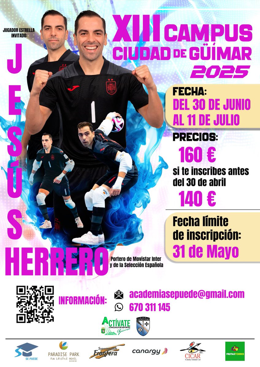 XIII Campus ciudad de Güímar 2025
Inscripciones abiertas:

forms.gle/qWP7tipsbWy9mT…

#cfschinguaro💙 #futbolsala #futbolsalatenerife #futsal #campusfutsal