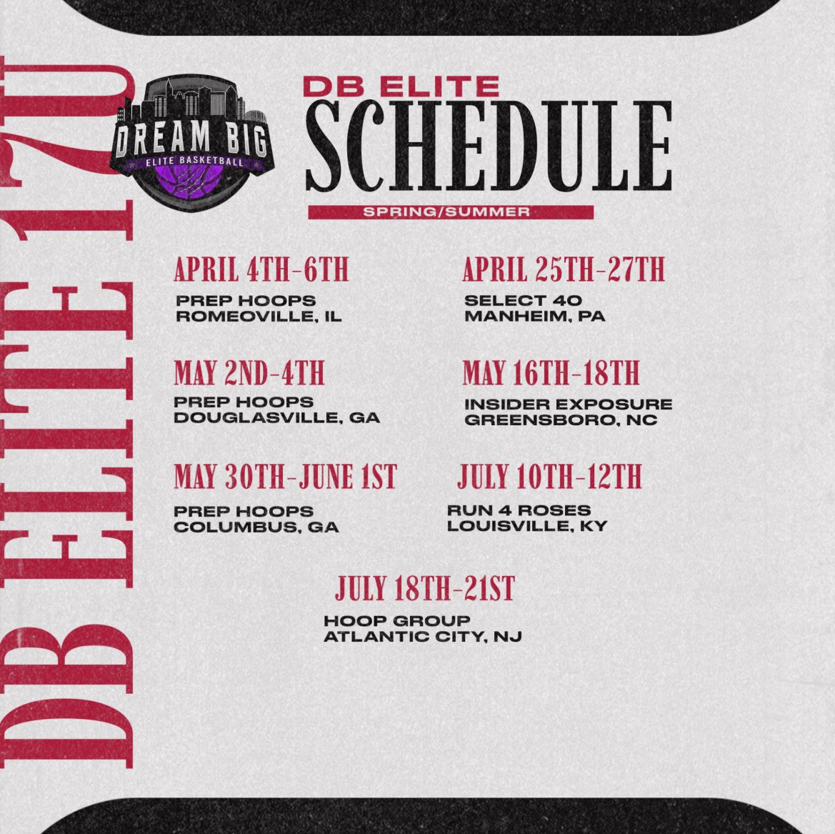 Here is my AAU Spring/Summer Tournament Schedule! Come check us out! <a href="/DBEliteWomens/">DBEliteWomens</a> <a href="/DBelitecircuit/">DBelitecircuit</a>