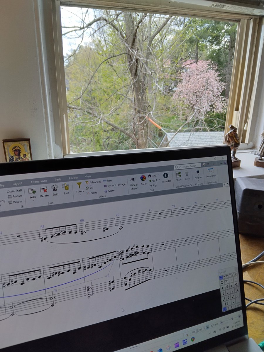 dowcarpenter's tweet photo. Working on notating the second movement of the horn sonata now, while listening to Britten's "Spring Symphony". Couldn't ask for a nicer view. https://t.co/VjroL8VNlV