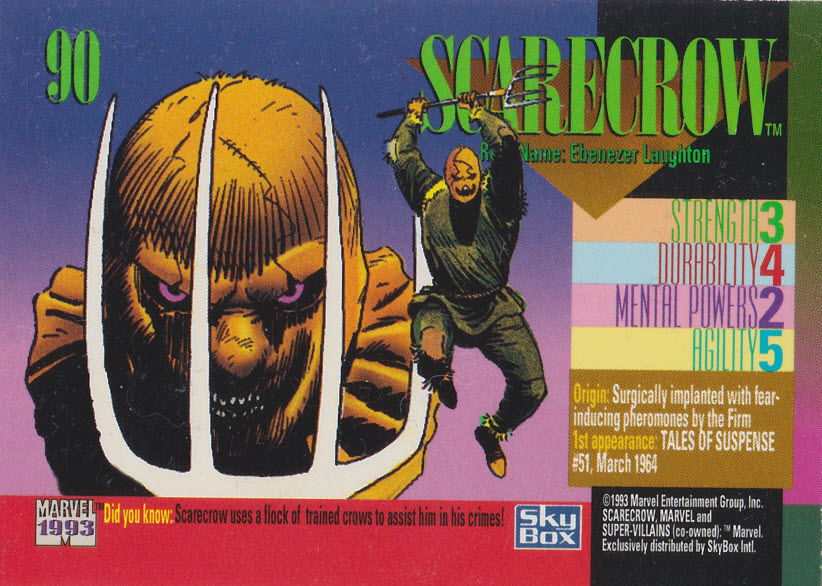 AustinGorton's tweet photo. Card 090: Scarecrow
This card is how I first learned Marvel has its own fear-inducing Scarecrow.
#TradingCardADay #MU4 #StreetHeroes #LeeWeeks #Scarecrow https://t.co/P8jc5uawSv