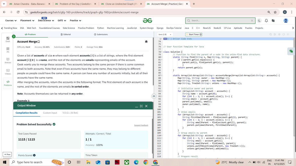 amanchandra___'s tweet photo. 🎯 @geeksforgeeks 160 Days of Problem Solving Challenge
✅ Day 146 of the #gfg160 challenge completed!

Problem of the Day : Clone an Undirected Graph

#gfg160 #geekstreak2024 #problemsolving #codingchallenge #potd #gfg #geeksforgeeks #codingstreak #DSA https://t.co/OO4jnIMbjy
