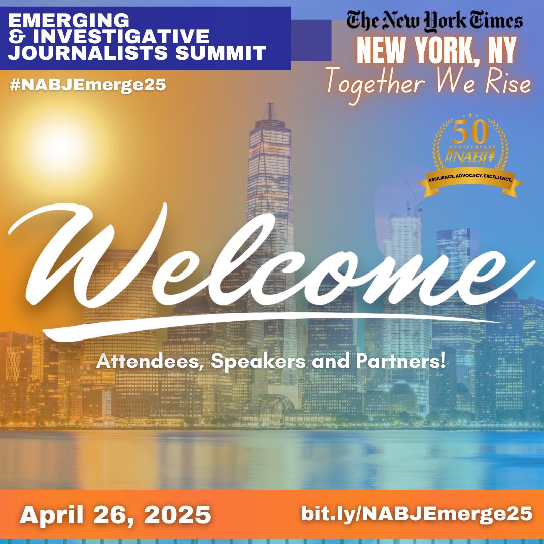 NABJYBJ's tweet image. Registration is still open for #NABJEmerge25!
Connect with members of @NABJ’s YBJ + Investigative Task Forces, all at The New York Times HQ on April 26.
Don’t miss it — secure your spot now: nabjonline.org/event/2025emer