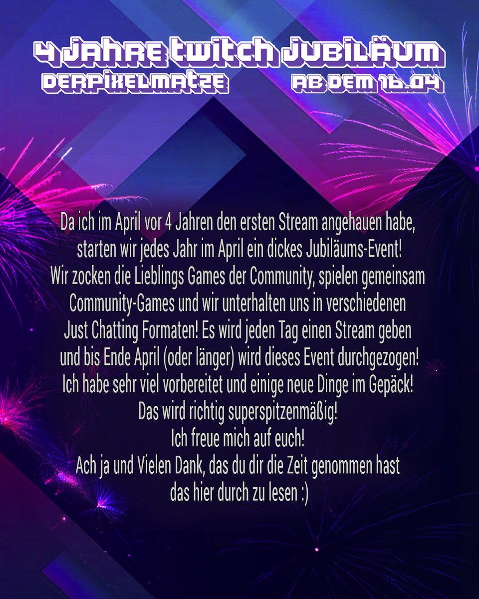 Es ist mal wieder so weit! 🥳
Ich freu mich drauf! Ich hoffe ihr auch 👀
twitch.tv/derpixelmatze

#twitch #twitchgermany #twitchde #twitchaffiliate #lost #verwirrt #lustig #twitchdeutschland #twitchde #streamer #kleinerstreamer #goodvibes