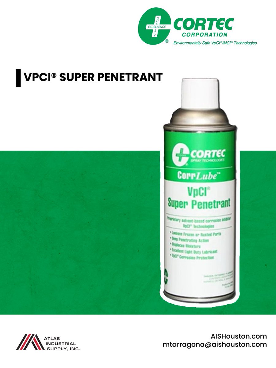 AISHOUSTON's tweet image. 🛠️ Unlock the Rust with VpCI® Super Penetrant

Cortec® VpCI® Super Penetrant digs deep—cutting through up to ½ inch of rust in just 30 minutes. Fast, effective, and easy to apply however you need.

📞 Call (281) 591-2211
 #RustSolution #IndustrialStrength #CortecVpCI #Atlas ...